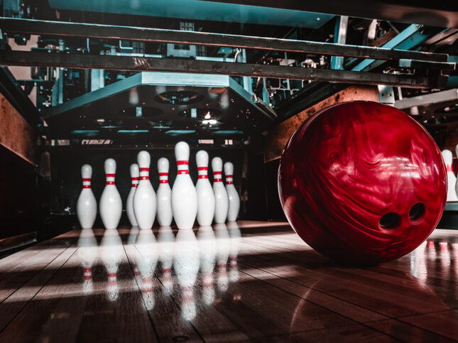 bowling ball and pins